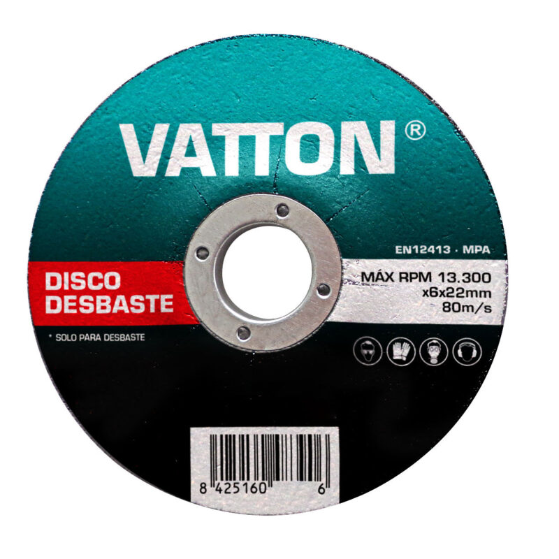 DISCO VATTON DESBASTE 125X6.0X22 MM para metal y acero