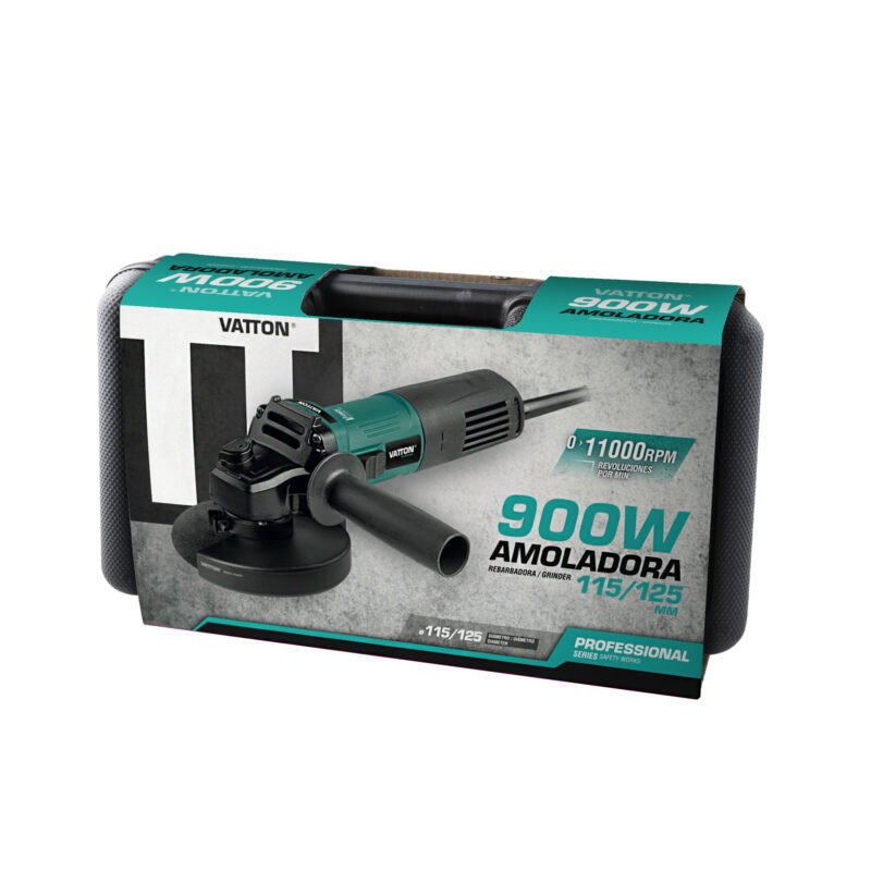 Caja original de la Amoladora VATTON 115/125 mm 900W con accesorios